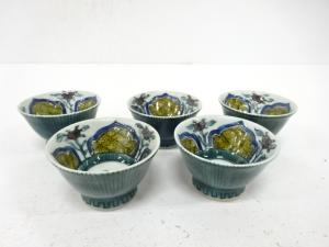 九谷焼　徳田八十吉造　色絵花　煎茶器　5客揃